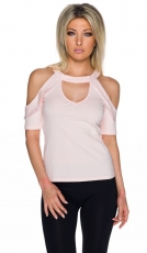 Bezauberndes Shirt mit Schulter-Cut-Outs und tiefem V-Ausschnitt - rosa